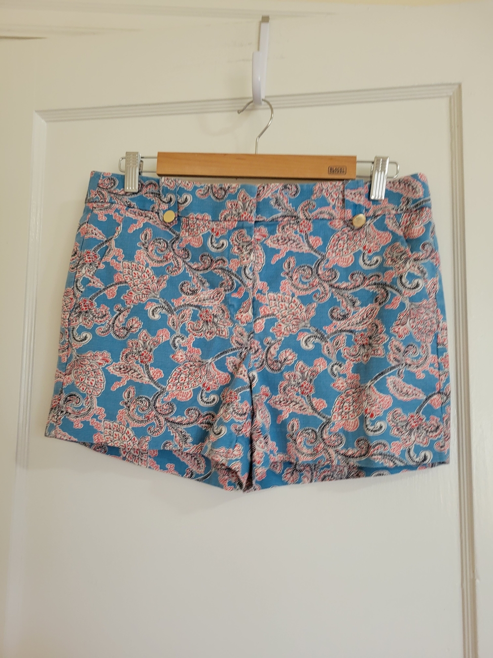 LOFT Paisley Riviera Shorts Mid-rise Blue Pink Victorian Style Pattern Size